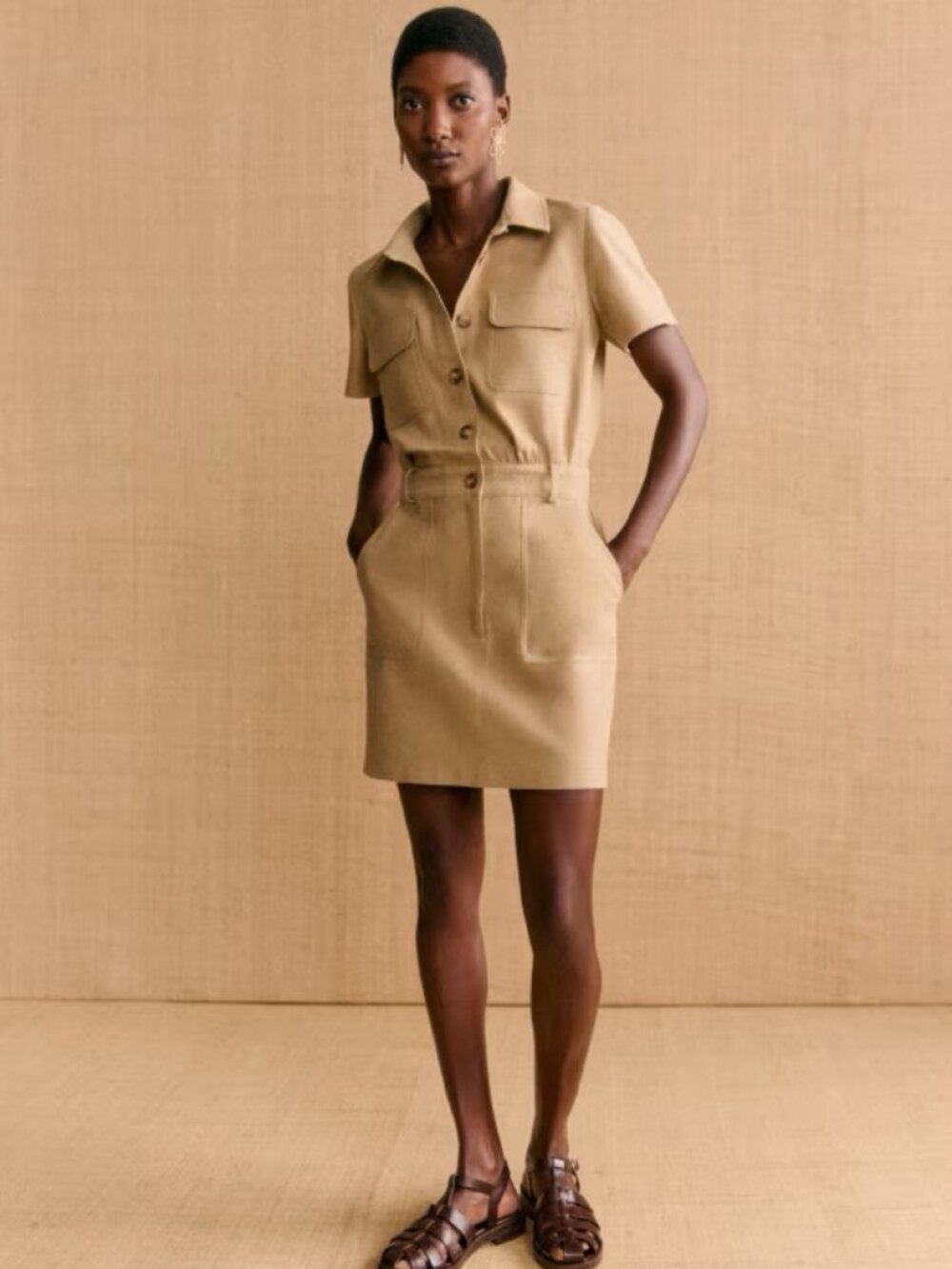 NWT Sezane Oanelle Dress in Light Beige in 36